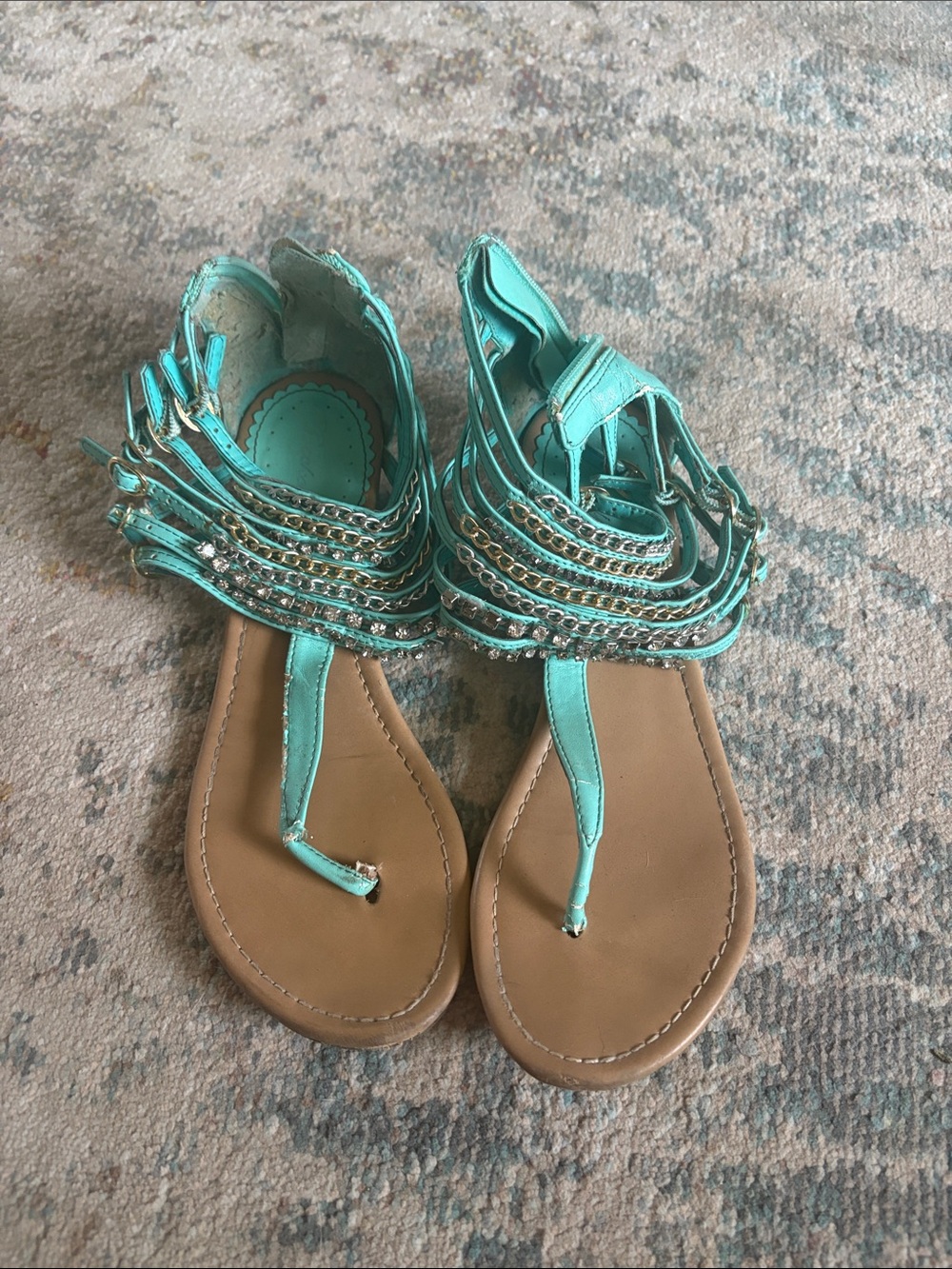 Women's Teal Embellished Gladiator Sandals